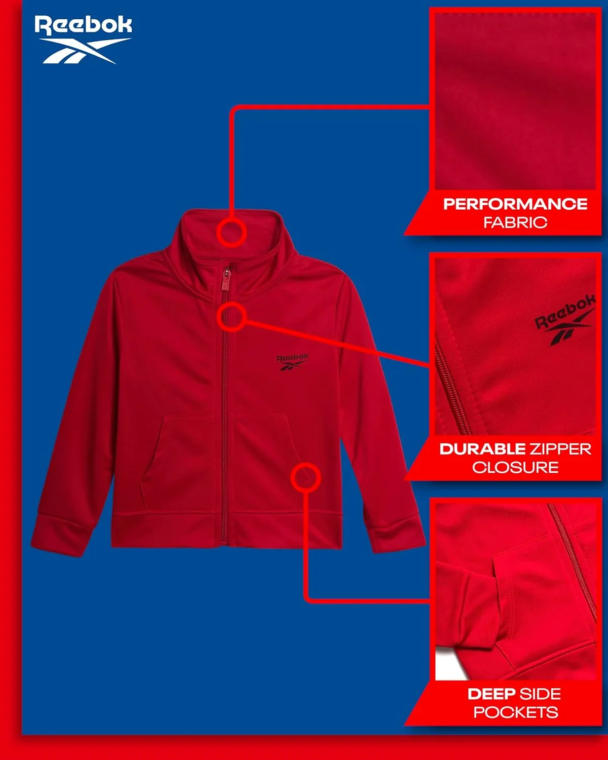 Reebok Baby Boys Tracksuit - 2 Piece Athletic Tricot Infant Toddler Baby Boy Outfits with Zip Up Track Jacket & Boys Joggers