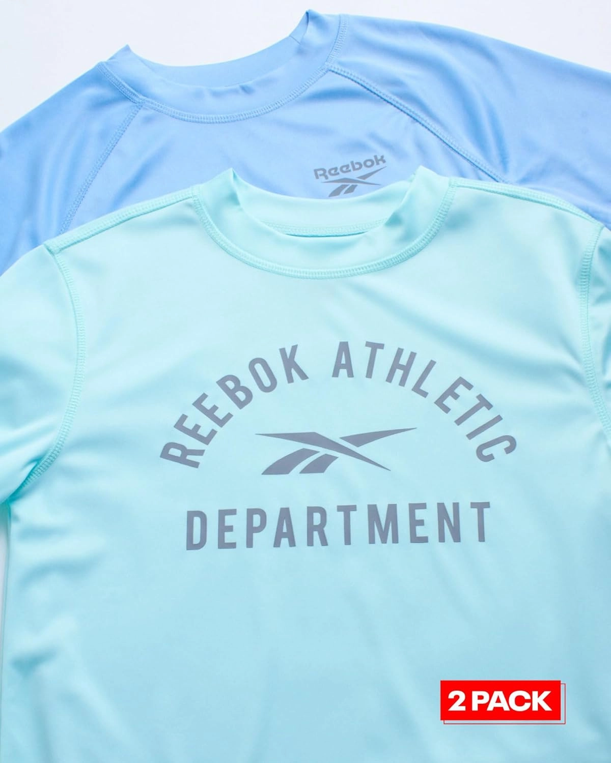 Reebok Boys Swim Shirt - 2 Pack Short Sleeve Rash Guard for Boys UPF 50  Quick Dry Kids Swimwear Sun Shirt for Summer