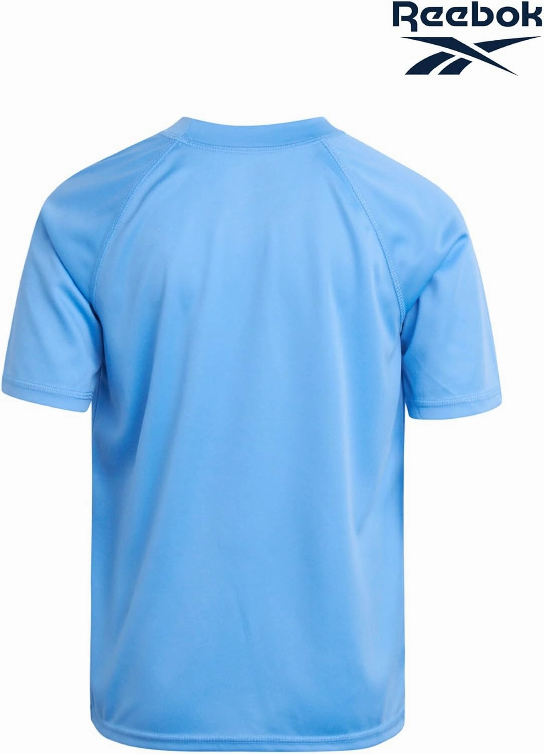 Reebok Boys Swim Shirt - 2 Pack Short Sleeve Rash Guard for Boys UPF 50  Quick Dry Kids Swimwear Sun Shirt for Summer
