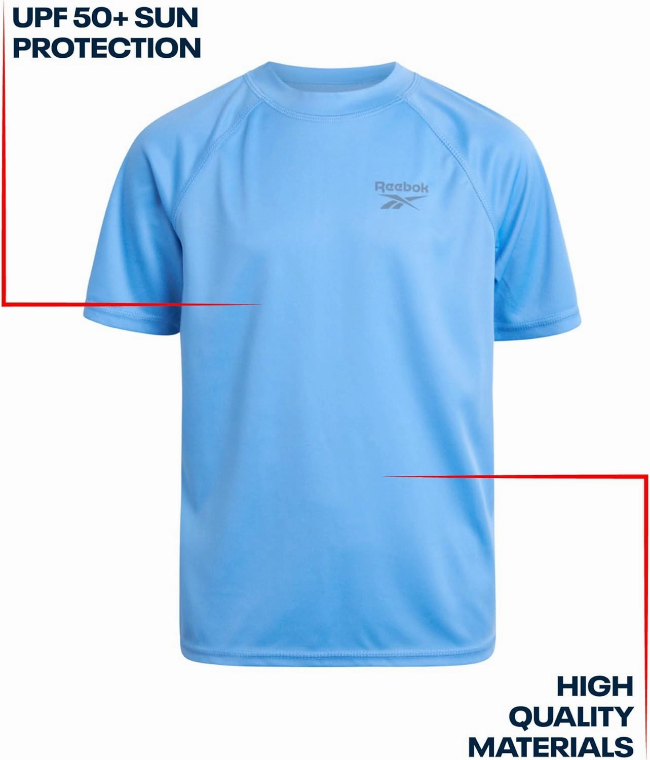 Reebok Boys Swim Shirt - 2 Pack Short Sleeve Rash Guard for Boys UPF 50  Quick Dry Kids Swimwear Sun Shirt for Summer
