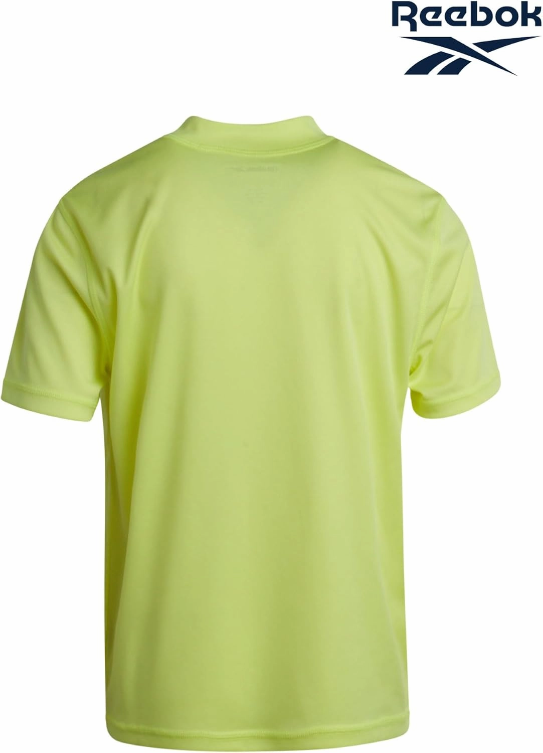 Reebok Boys Swim Shirt - 2 Pack Short Sleeve Rash Guard for Boys UPF 50  Quick Dry Kids Swimwear Sun Shirt for Summer
