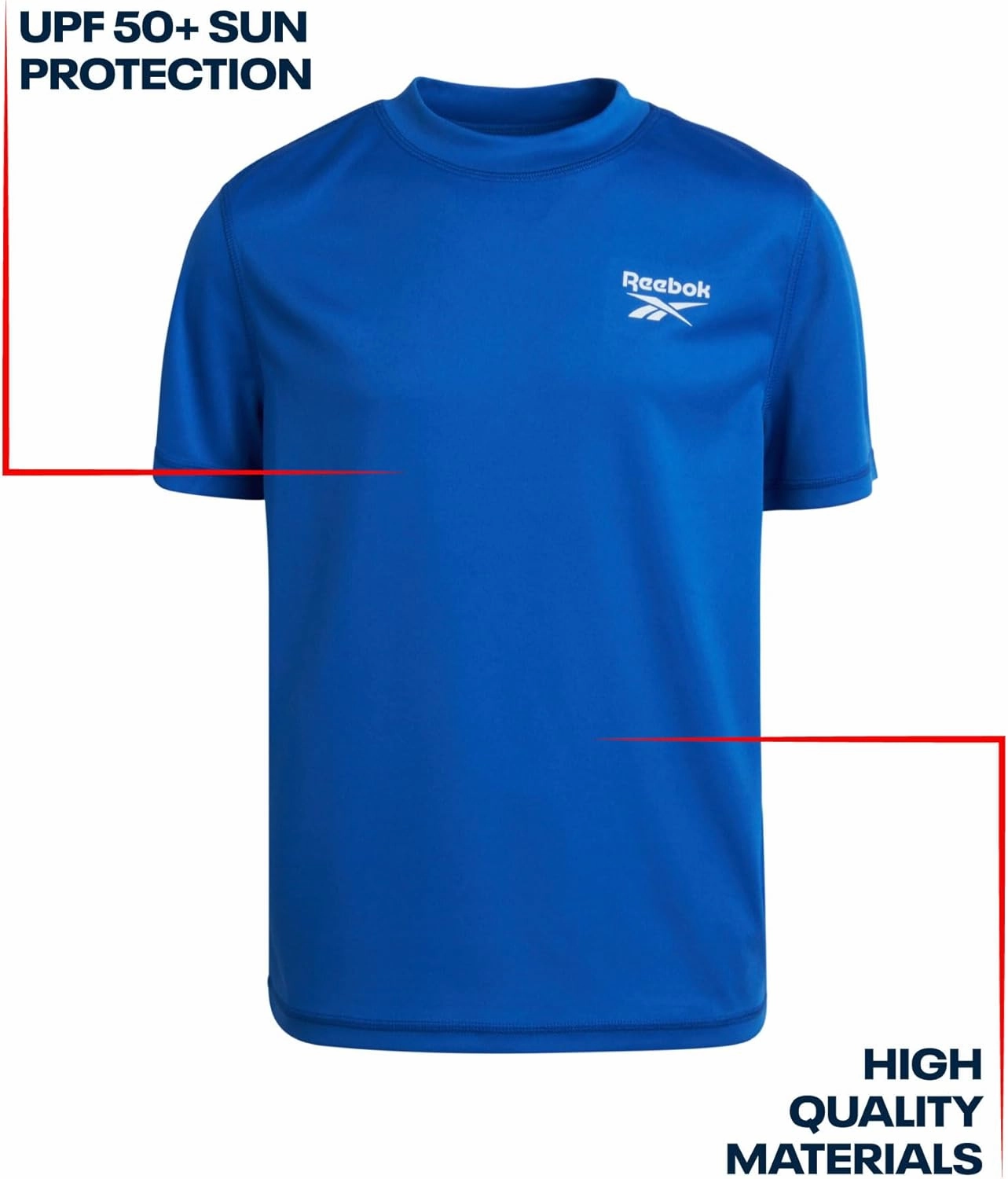 Reebok Boys Swim Shirt - 2 Pack Short Sleeve Rash Guard for Boys UPF 50  Quick Dry Kids Swimwear Sun Shirt for Summer