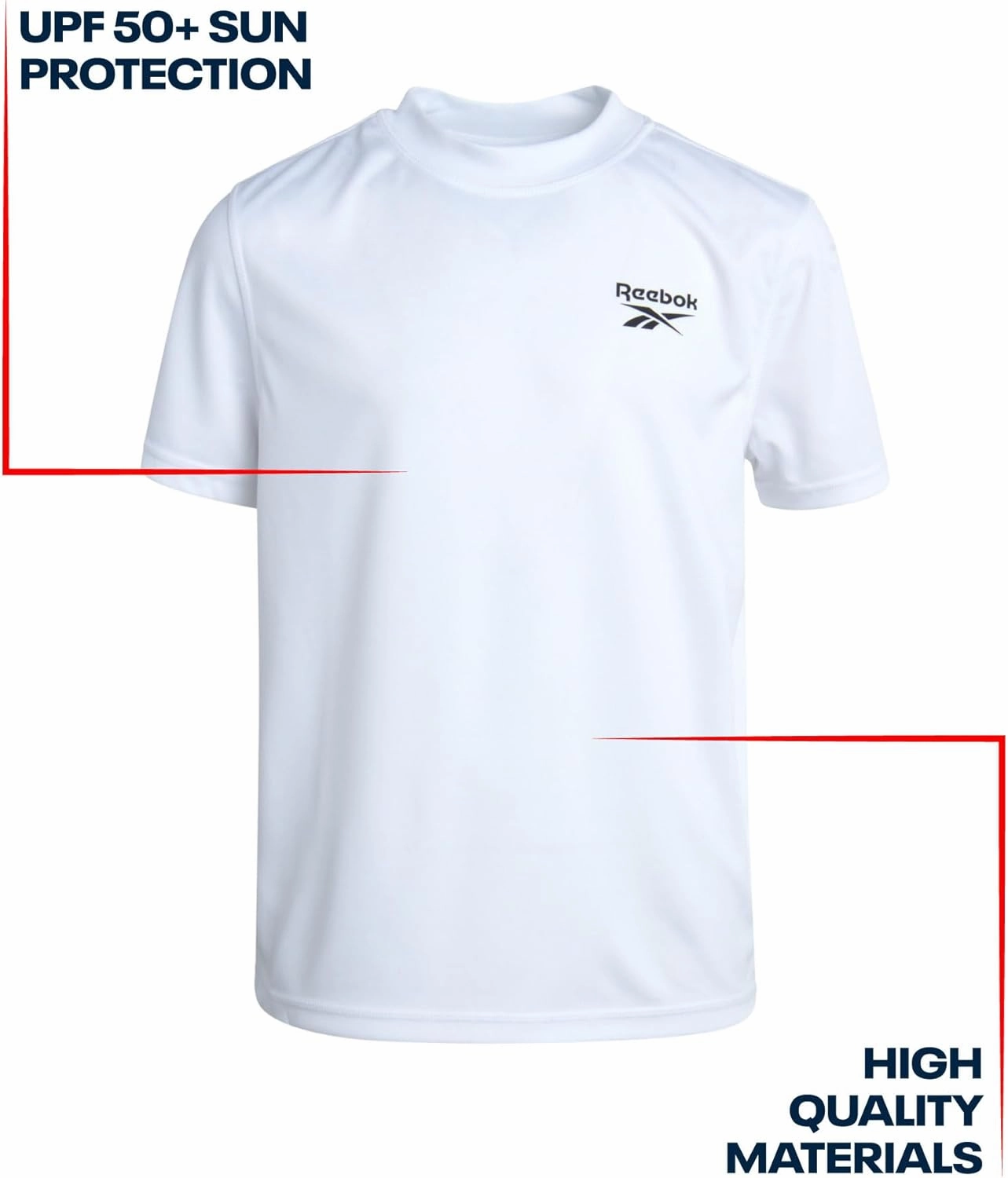 Reebok Boys Swim Shirt - 2 Pack Short Sleeve Rash Guard for Boys UPF 50  Quick Dry Kids Swimwear Sun Shirt for Summer