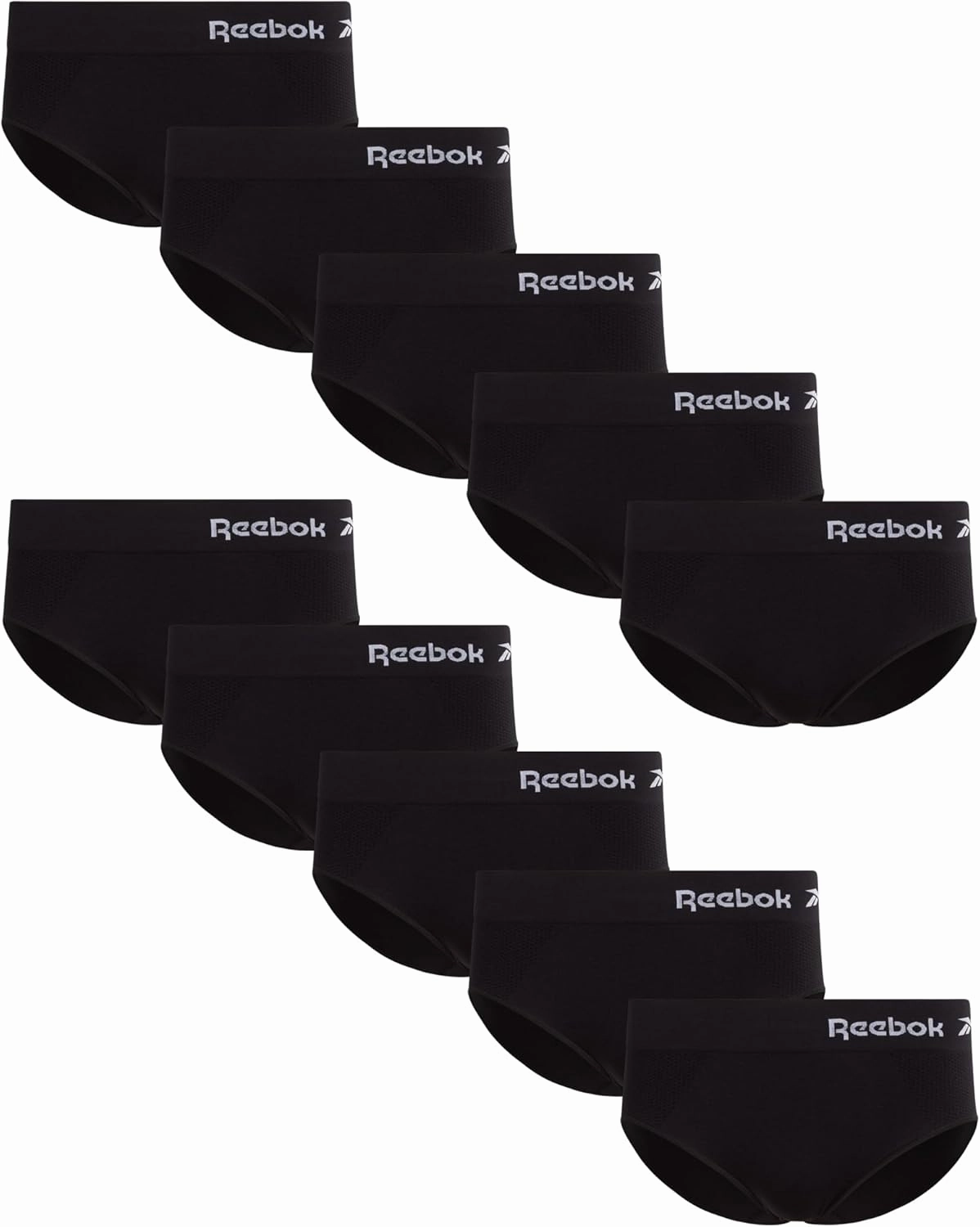 Reebok Hipster Panties for Women - 10 Pack Stretch Performance Seamless Underwear with Relaxed Tag-Free Waistband (S-XL)
