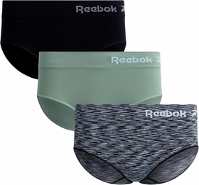 Reebok Hipster Panties for Women - 3 Pack Stretch Performance Seamless Underwear with Relaxed Tagless Waist (S-XL)