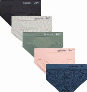 Reebok Hipster Panties for Women - 5 Pack Stretch Performance Seamless Underwear with Relaxed Tagless Waist (S-XL)