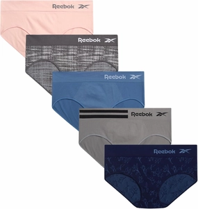 Reebok Hipster Panties for Women - 5 Pack Stretch Performance Seamless Underwear with Relaxed Tagless Waist (S-XL)