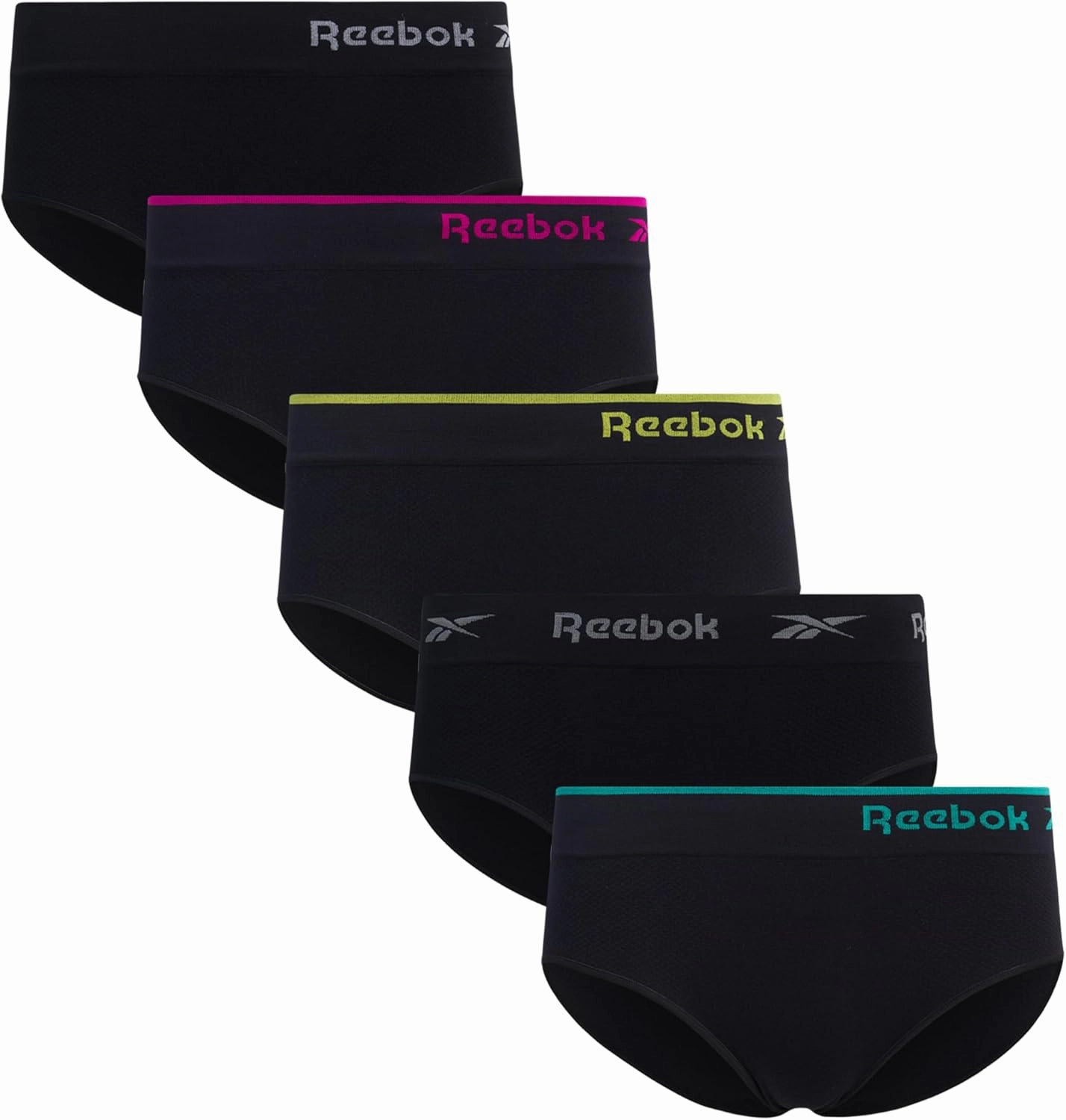 Reebok Hipster Panties for Women - 5 Pack Stretch Performance Seamless Underwear with Relaxed Tagless Waist (S-XL)