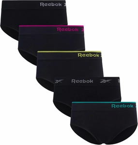 Reebok Hipster Panties for Women - 5 Pack Stretch Performance Seamless Underwear with Relaxed Tagless Waist (S-XL)