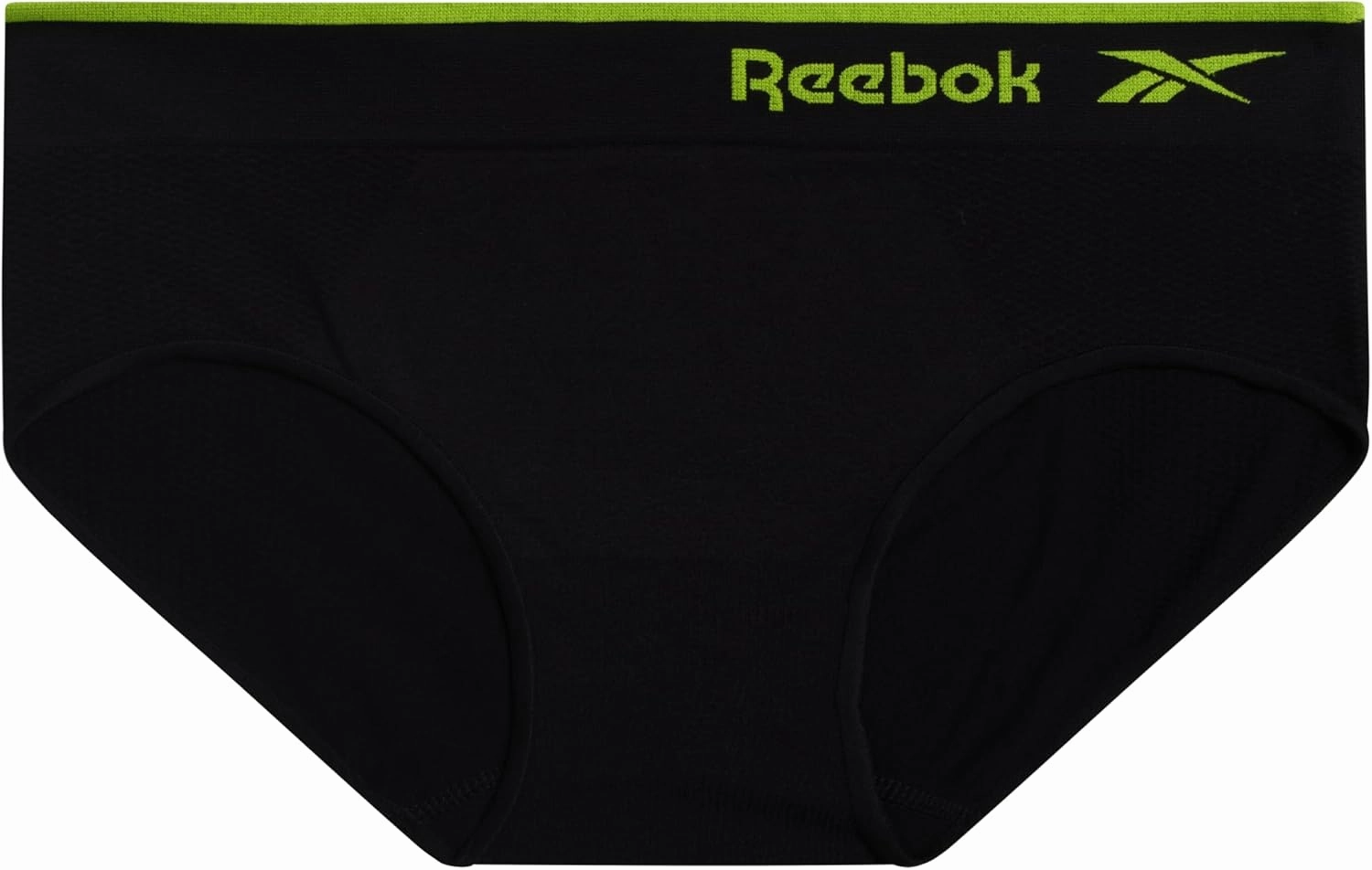 Reebok Hipster Panties for Women - 5 Pack Stretch Performance Seamless Underwear with Relaxed Tagless Waist (S-XL)