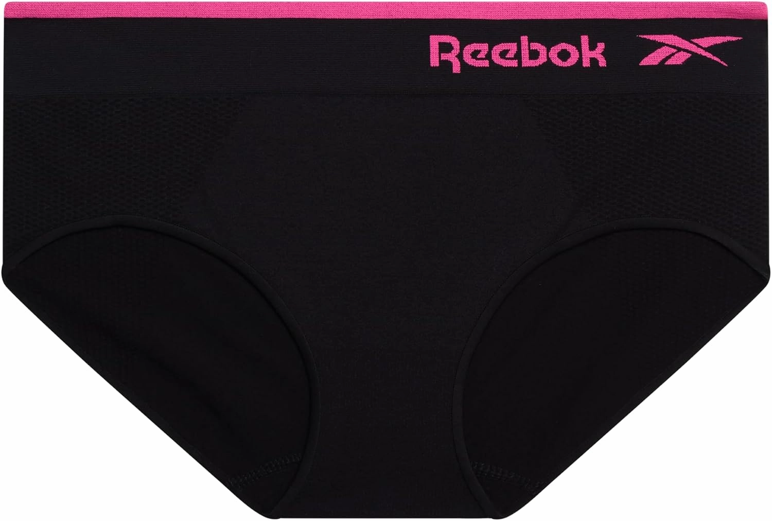 Reebok Hipster Panties for Women - 5 Pack Stretch Performance Seamless Underwear with Relaxed Tagless Waist (S-XL)