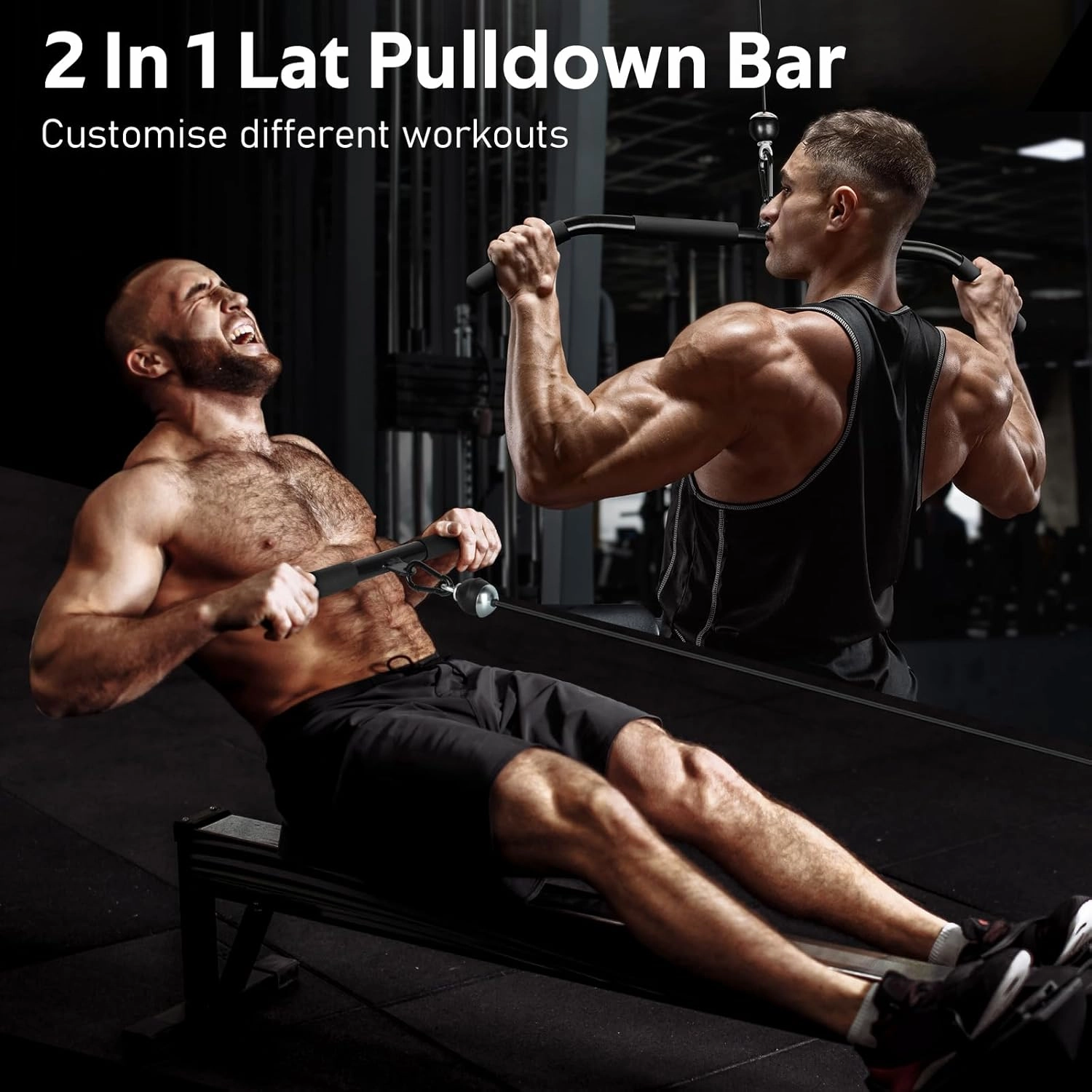 RENRANRING Pulley System, Weight Cable Pulley System for Home Gym,Cable Machine Attachment with 2 in 1 LAT Pull Down Bar,Tricep Rope,Long Strap,Exercise Handles for Biceps Curl, Forearm