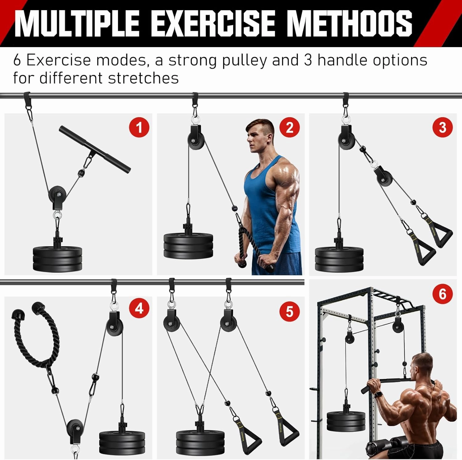 RENRANRING Pulley System, Weight Cable Pulley System for Home Gym,Cable Machine Attachment with 2 in 1 LAT Pull Down Bar,Tricep Rope,Long Strap,Exercise Handles for Biceps Curl, Forearm