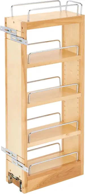 Rev-A-Shelf 5" Pull Out Storage Organizer for Wall Kitchen Cabinets, Sliding Adjustable Shelves for Spice Rack or Cans, Wood & Chrome, 448-WC-5C