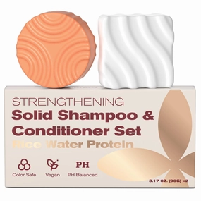 Rice Water Shampoo and Conditioner Bar Set, Volumizing Solid Shampoo Bar Conditioner Bar, Damaged Hair Repair, Strengthens Hair Roots, Vegan Hair Care, Eco Travel-Friendly, for Women and Men