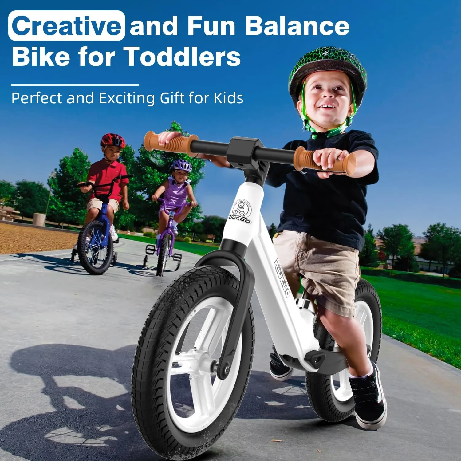 Ridego Toddler Balance Bike 2 Year Old,12Inch Colorful Lighting Kids Bike,Lightweight Push Bicycle with Adjustable Seat, Ride-on Toys Birthday Gift 2 3 4 5 Year Old Boys Girls
