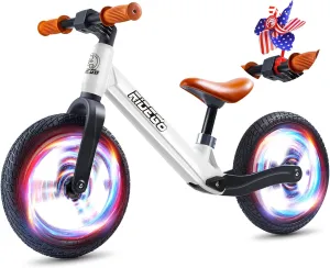 Ridego Toddler Balance Bike 2 Year Old,12Inch Colorful Lighting Kids Bike,Lightweight Push Bicycle with Adjustable Seat, Ride-on Toys Birthday Gift 2 3 4 5 Year Old Boys Girls