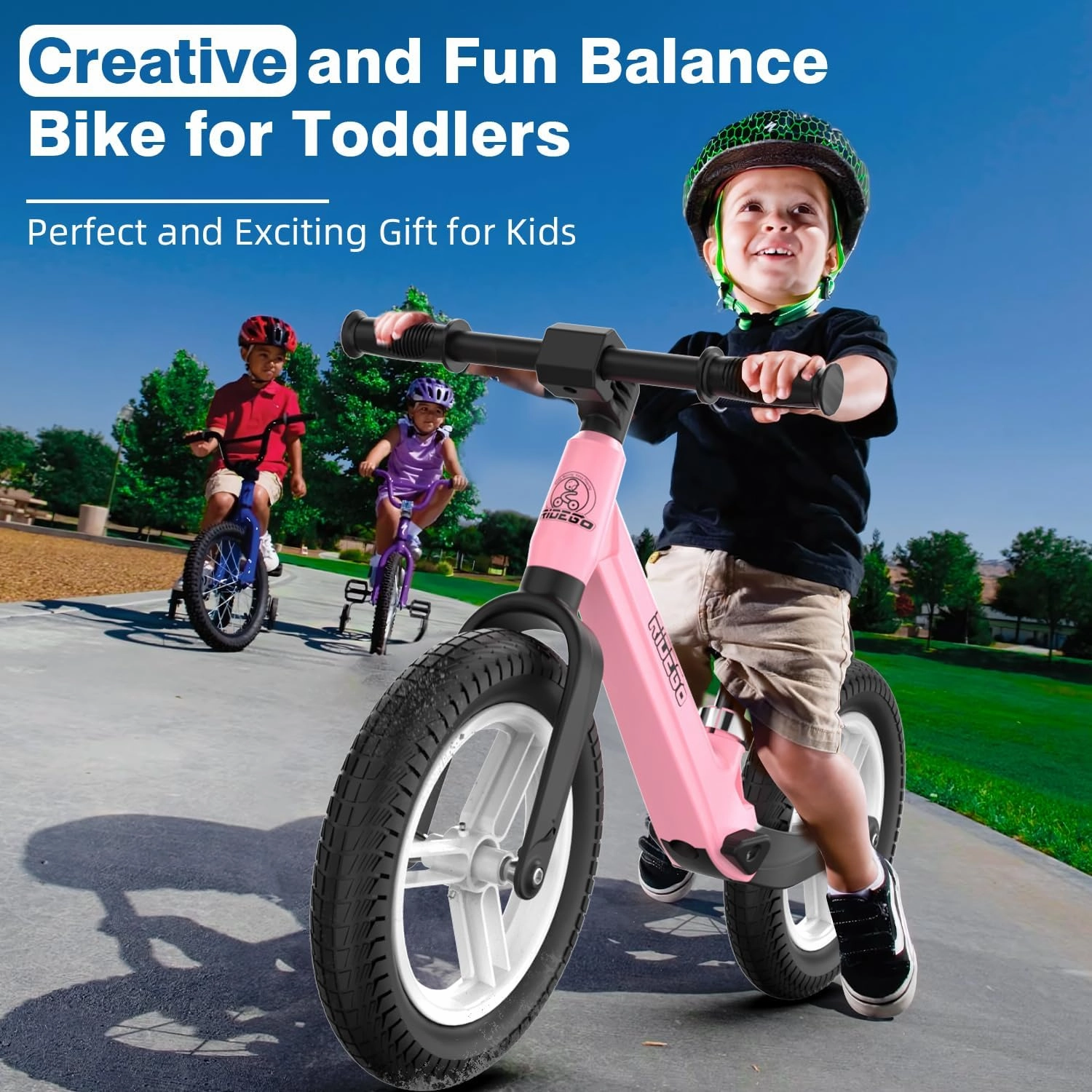 Ridego Toddler Balance Bike 2 Year Old,12Inch Colorful Lighting Kids Bike,Lightweight Push Bicycle with Adjustable Seat, Ride-on Toys Birthday Gift 2 3 4 5 Year Old Boys Girls