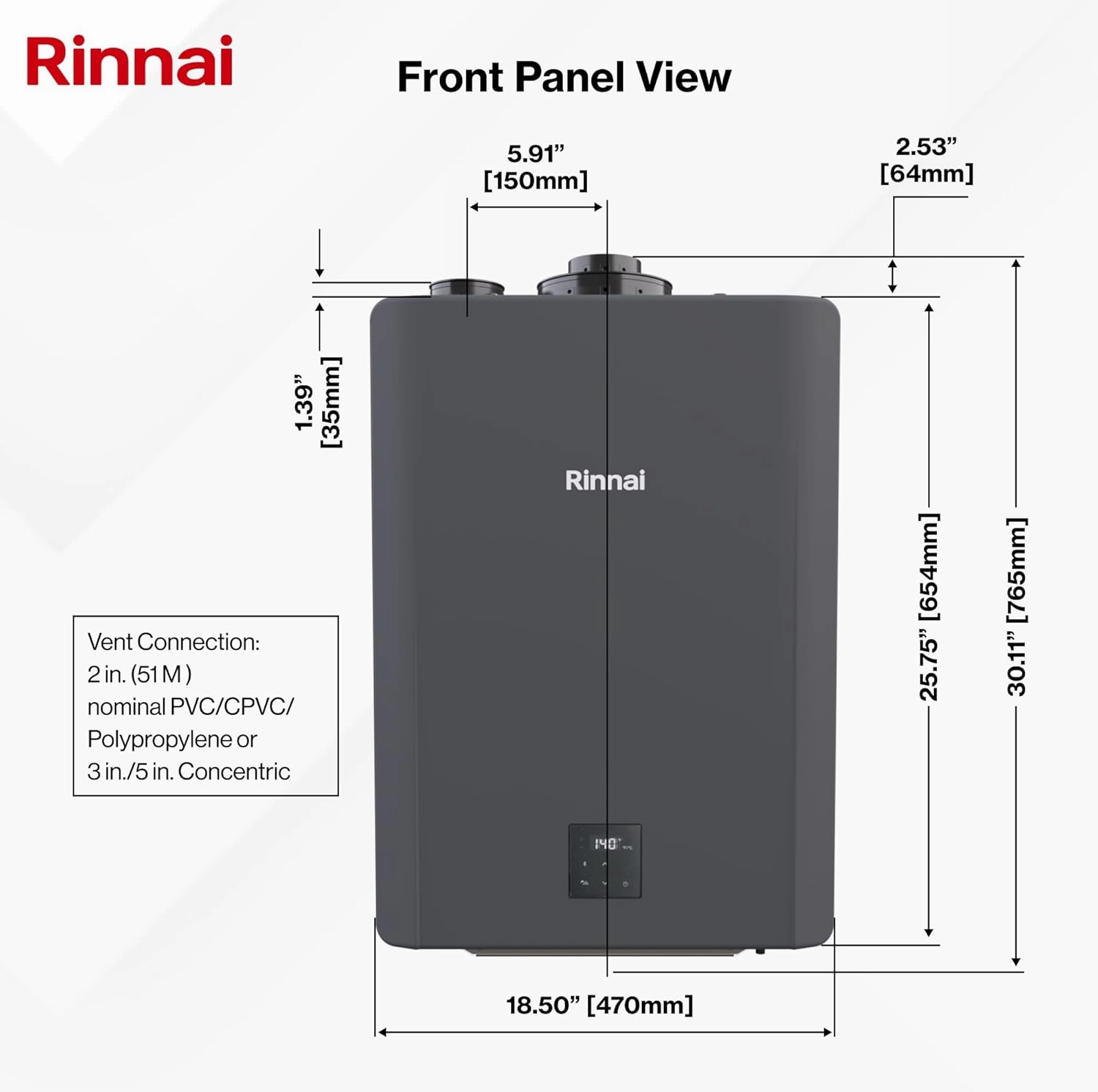 Rinnai CXP199iN High Efficiency Plus Natural Gas Interior Tankless Water Heater, 11 GPM