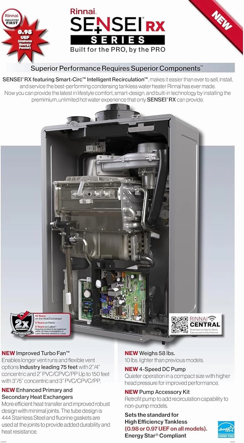 Rinnai CXP199iN High Efficiency Plus Natural Gas Interior Tankless Water Heater, 11 GPM