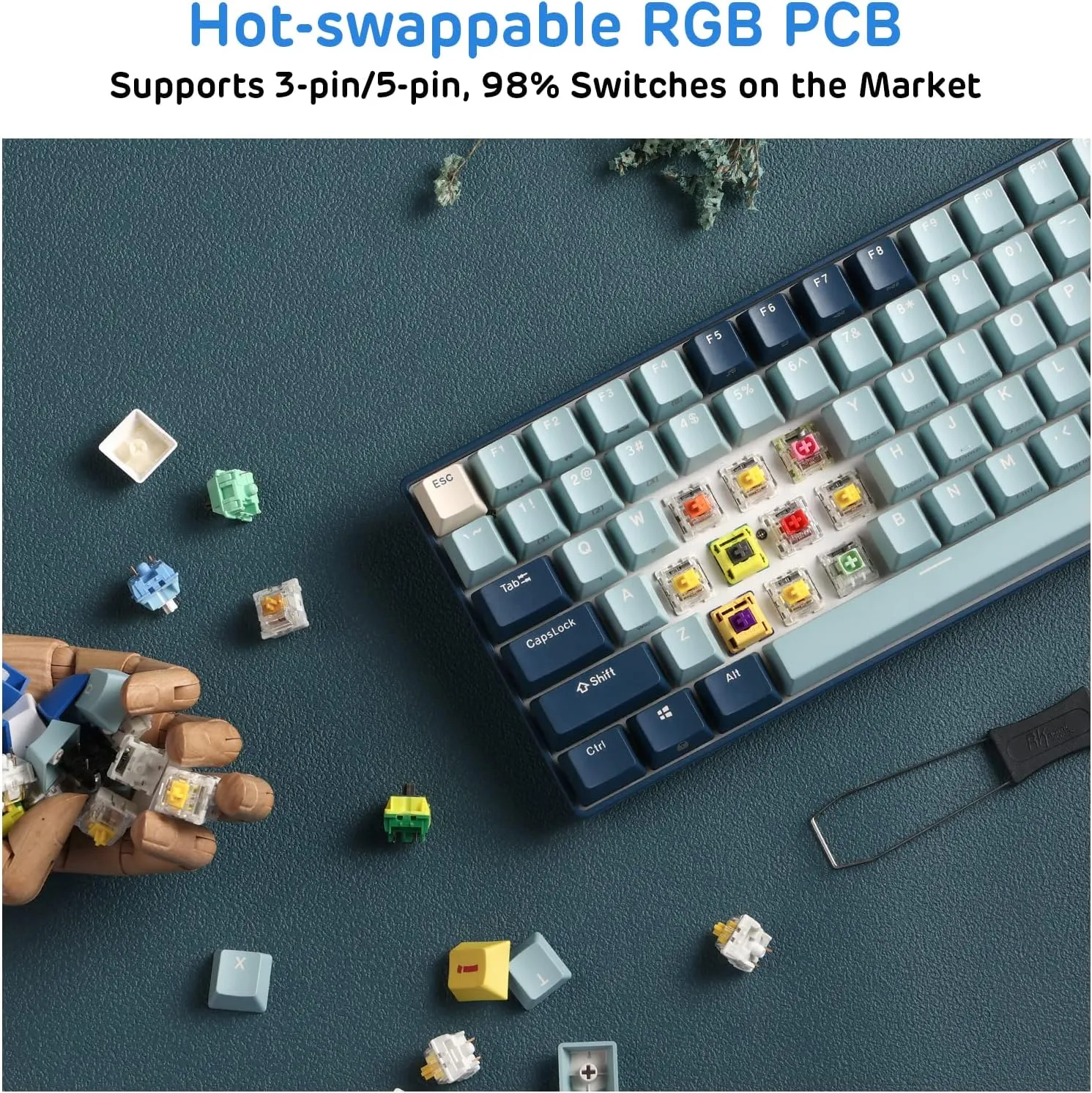 RK ROYAL KLUDGE RK96 RGB Limited Ed, 90% 96 Keys Wireless Triple Mode BT5.0/2.4G/USB-C Hot Swappable Mechanical Keyboard w/Wrist Rest, Software Support & Massive Battery, RK Yellow Switch