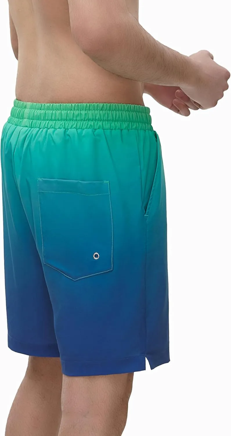 Rokka&Rolla Men's Swim Trunks with Compression Liner 7" Stretch Quick Dry Board Shorts