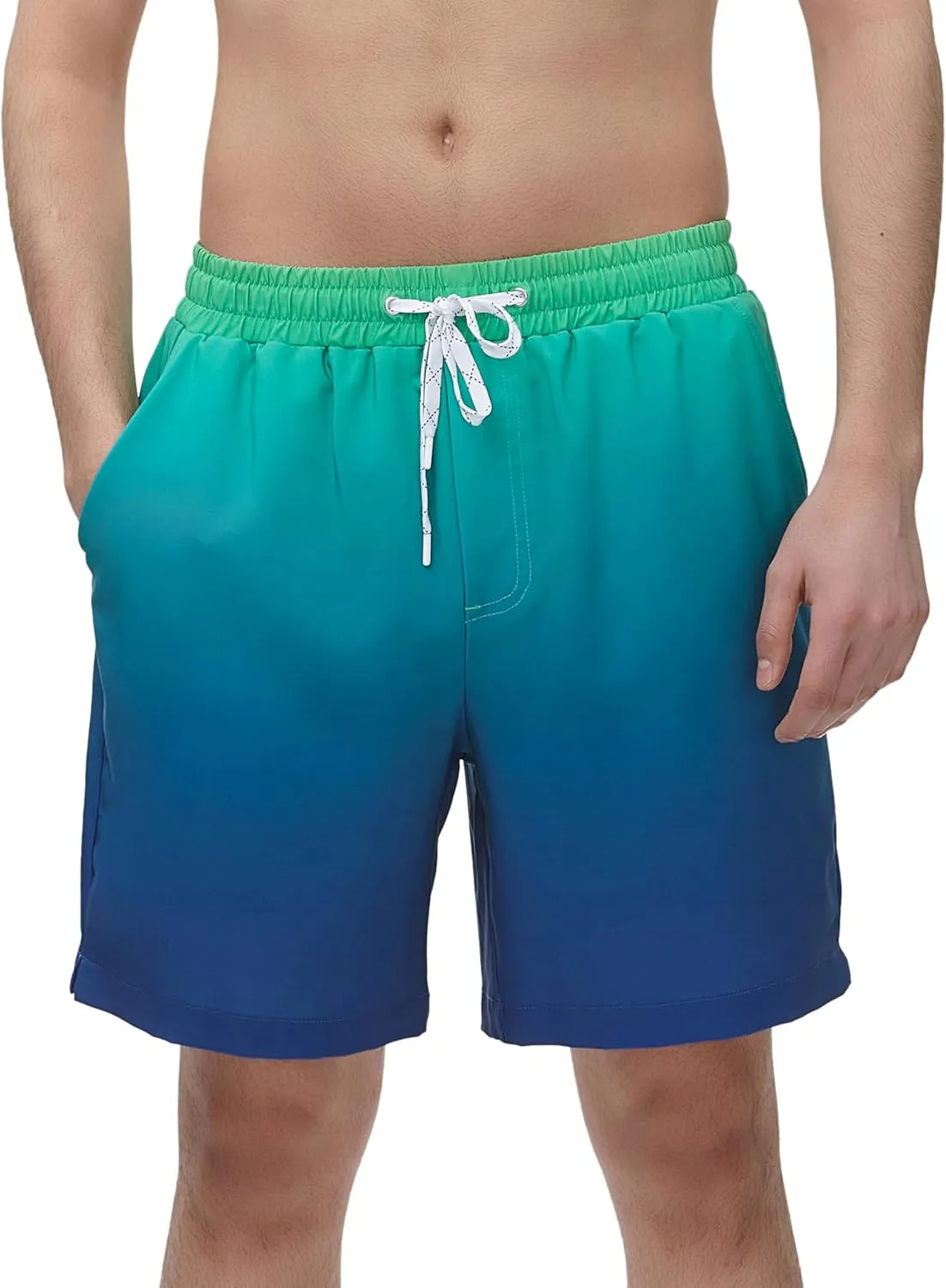Rokka&Rolla Men's Swim Trunks with Compression Liner 7" Stretch Quick Dry Board Shorts
