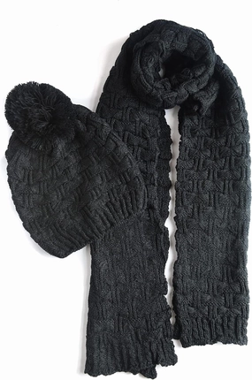 Roll Up Women Girls Cute Fashion Winter Cozy Warm Knitted Beanie Skullies Hat Ski Cap & Scarf Scarves Set