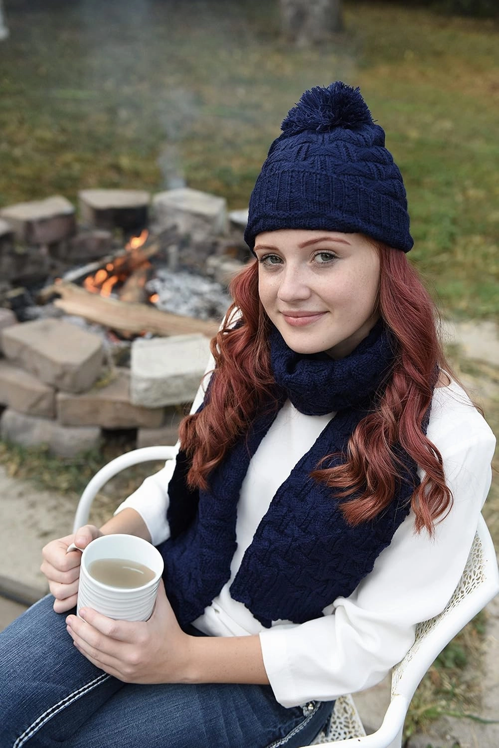 Roll Up Women Girls Cute Fashion Winter Cozy Warm Knitted Beanie Skullies Hat Ski Cap & Scarf Scarves Set