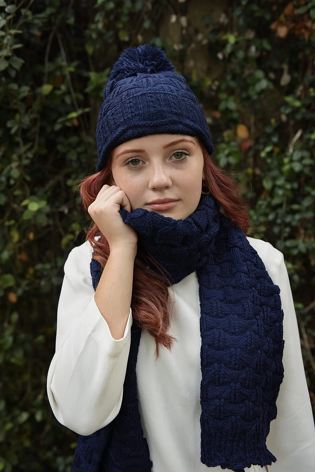 Roll Up Women Girls Cute Fashion Winter Cozy Warm Knitted Beanie Skullies Hat Ski Cap & Scarf Scarves Set