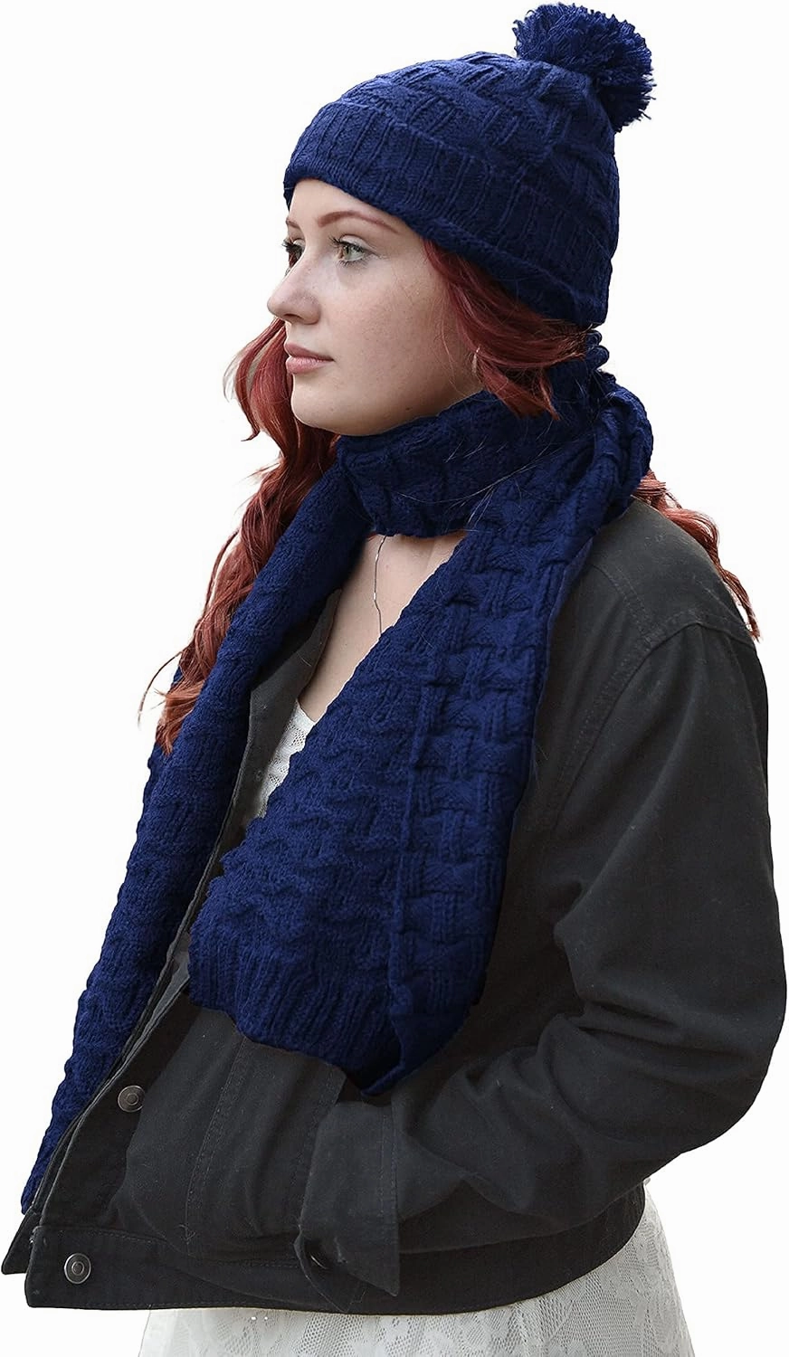 Roll Up Women Girls Cute Fashion Winter Cozy Warm Knitted Beanie Skullies Hat Ski Cap & Scarf Scarves Set