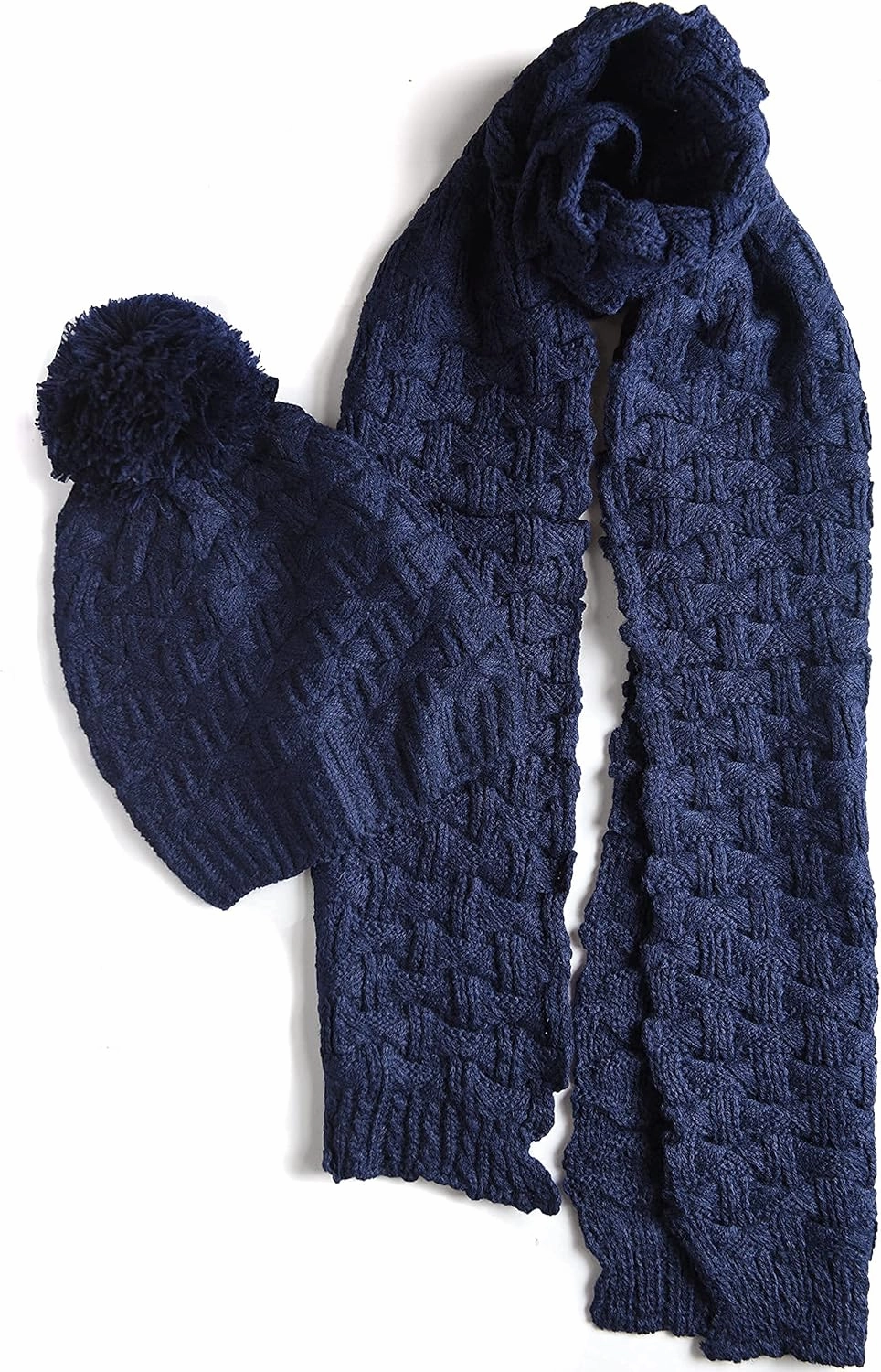 Roll Up Women Girls Cute Fashion Winter Cozy Warm Knitted Beanie Skullies Hat Ski Cap & Scarf Scarves Set