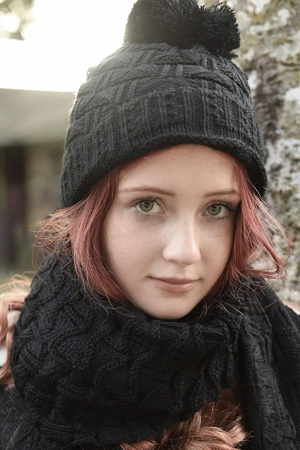 Roll Up Women Girls Cute Fashion Winter Cozy Warm Knitted Beanie Skullies Hat Ski Cap & Scarf Scarves Set