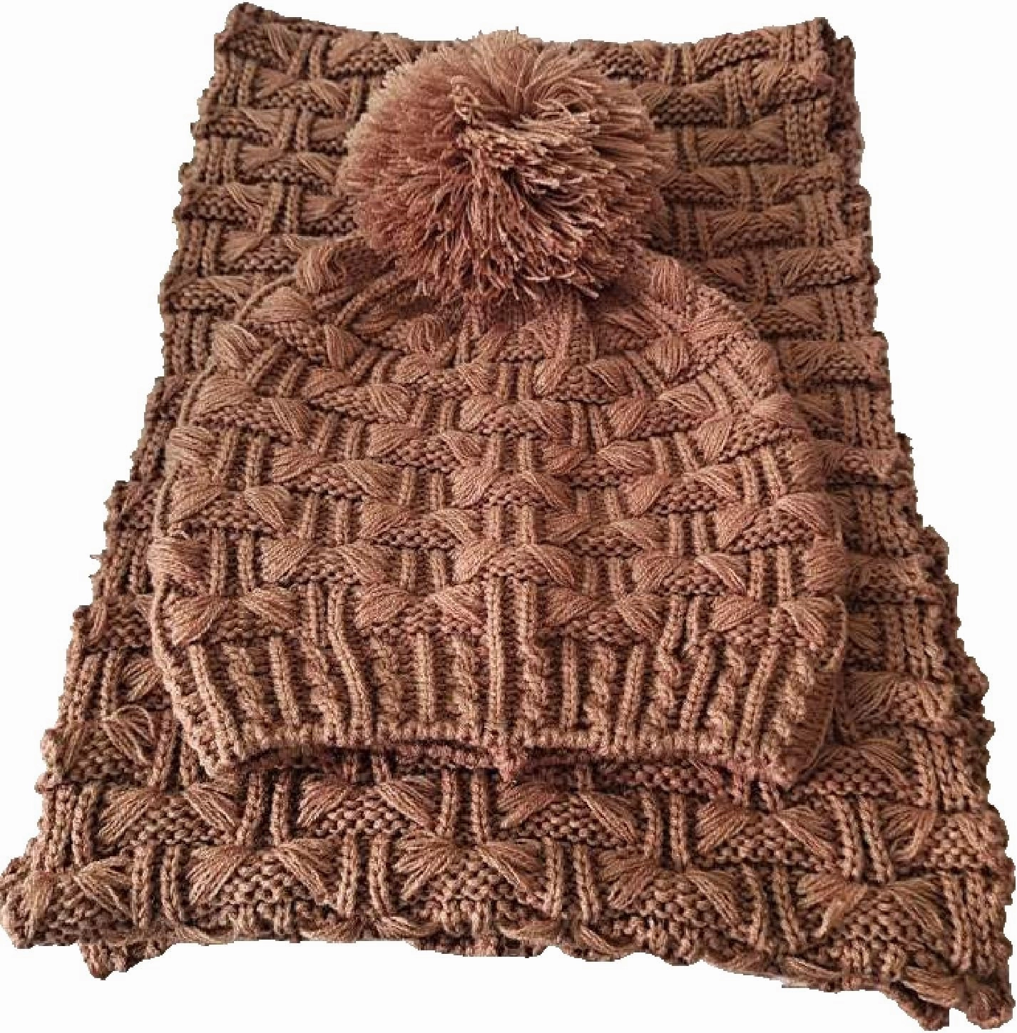 Roll Up Women's Girls Winter Warm Cozy Fashion Knitted Hat Beanie cap Scarf Scarves Seasonal Gift Set