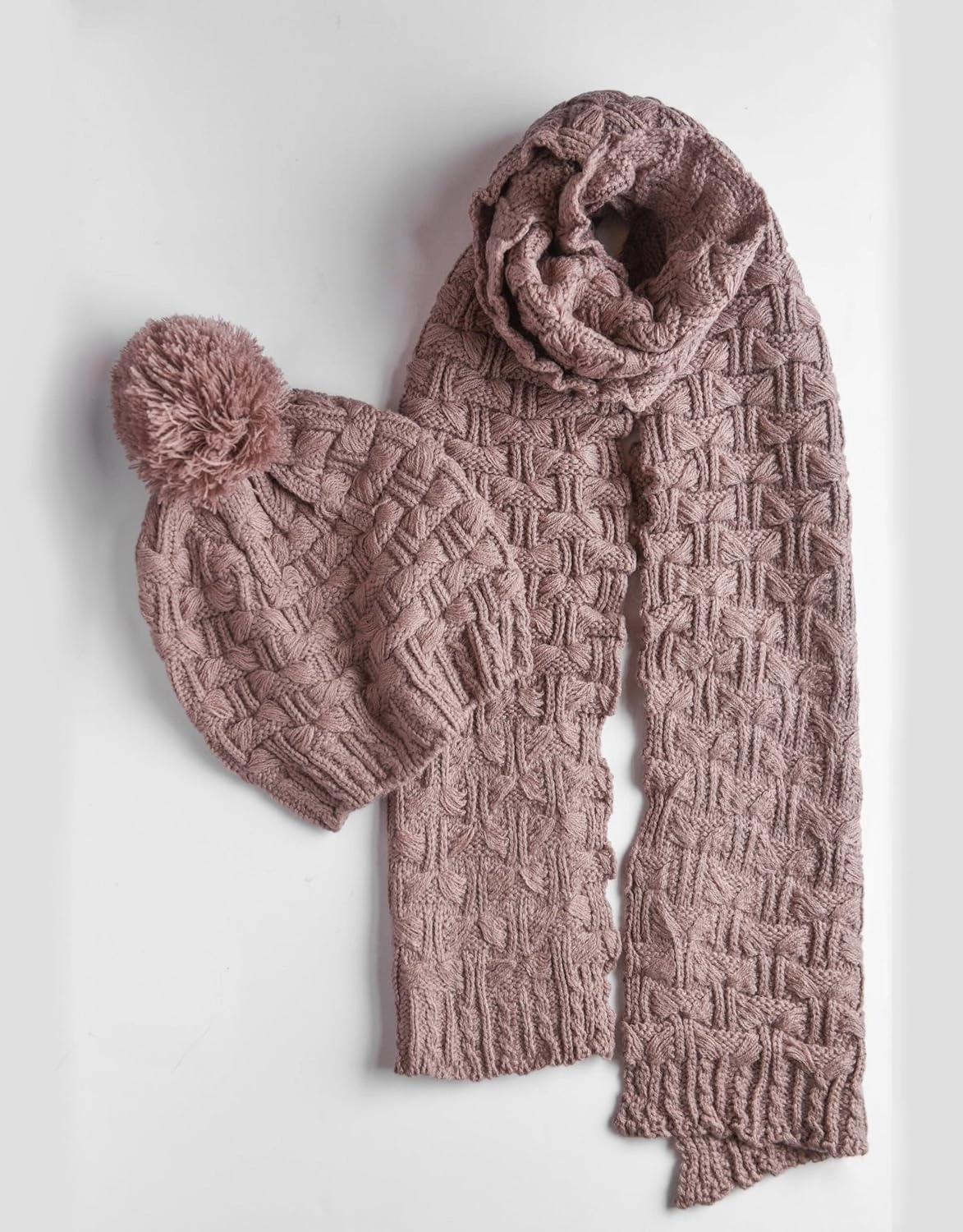 Roll Up Women's Girls Winter Warm Cozy Fashion Knitted Hat Beanie cap Scarf Scarves Seasonal Gift Set