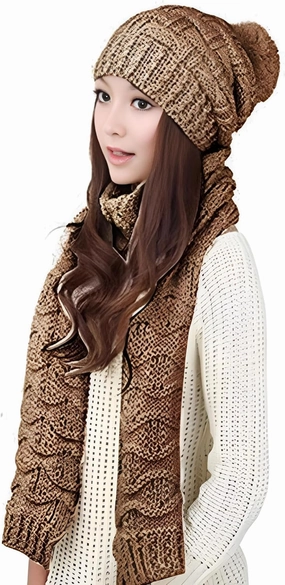 Roll Up Women's Girls Winter Warm Cozy Fashion Knitted Hat Beanie cap Scarf Scarves Seasonal Gift Set