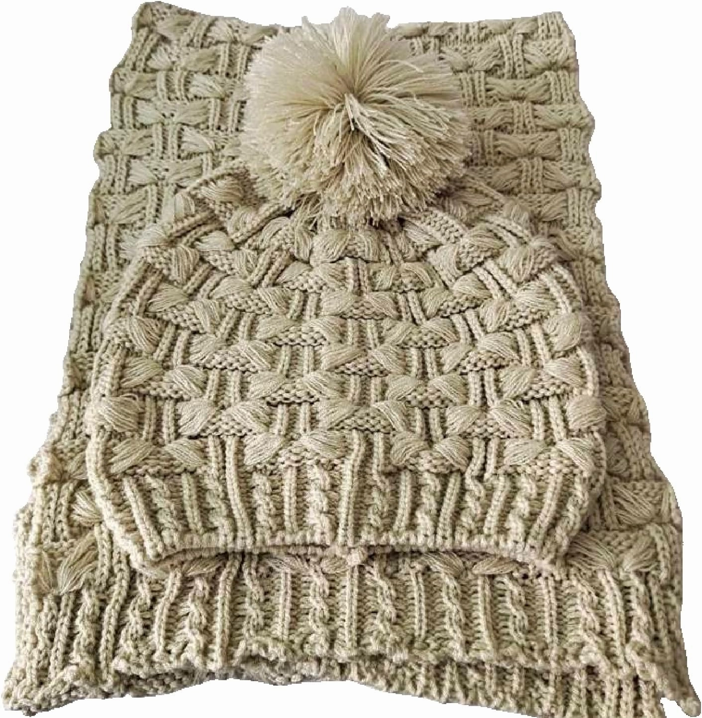 Roll Up Women's Girls Winter Warm Cozy Fashion Knitted Hat Beanie cap Scarf Scarves Seasonal Gift Set