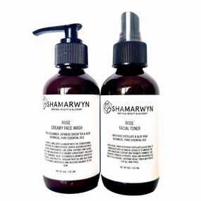 Rose Skin Care Set – Creamy Botanical Face Wash & Hydrating Facial Toner – Natural-Organic Duo for Cleansing, Toning & Nourishing – Ideal for Sensitive & Mature Skin, 4oz Each