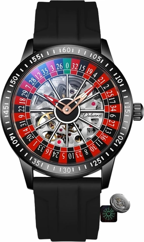 Roulette Wheel Automatic Watches for Men Rotating Dial Design Hollow Out Waterproof Mens Unique Style Mechanical Watch