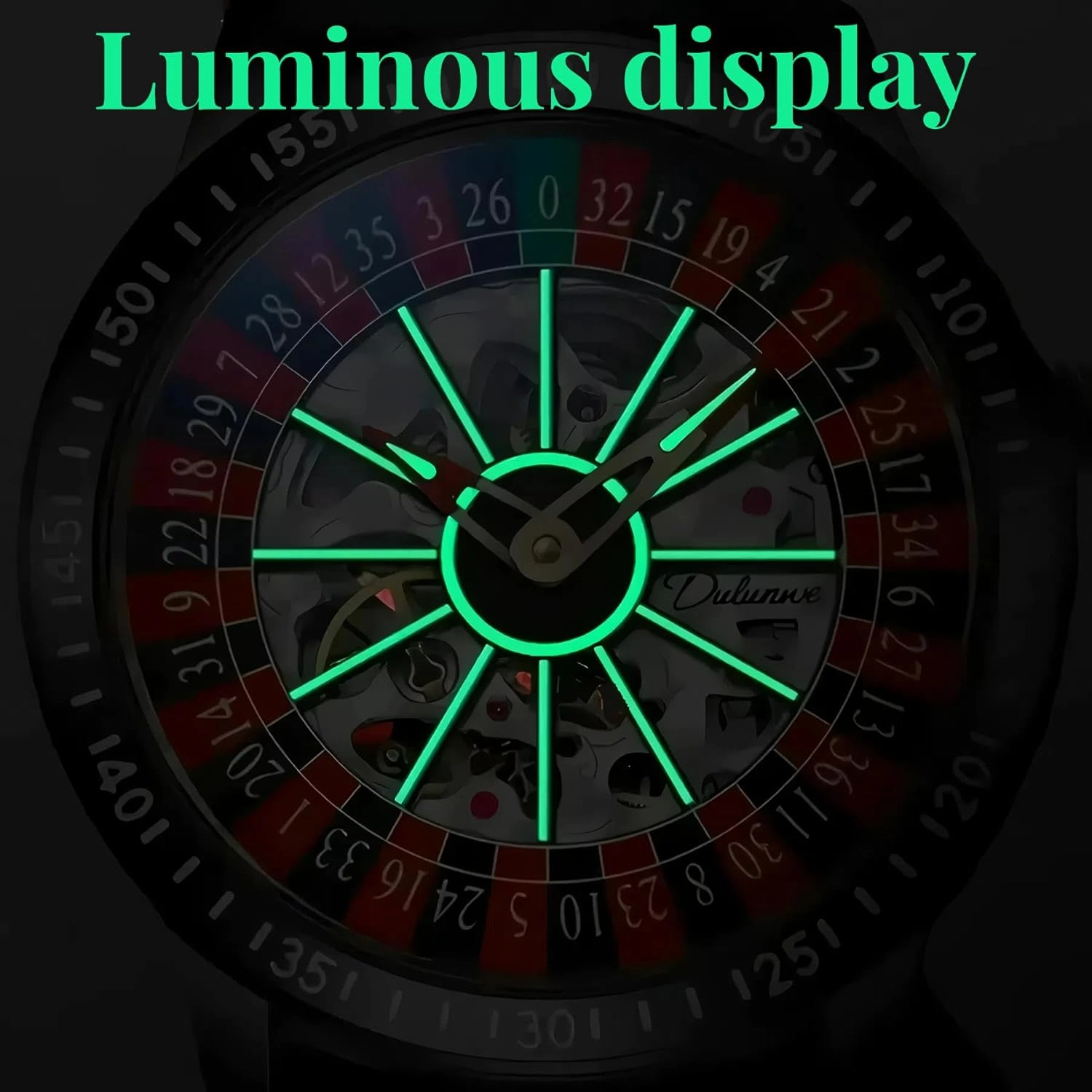 Roulette Wheel Automatic Watches for Men Rotating Dial Design Hollow Out Waterproof Mens Unique Style Mechanical Watch