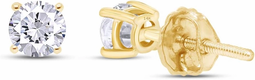 Round Lab Grown or Natural Diamond Stud (IGI Certified 0.70 ct & up) Popular Plus Quality Screw Back Earrings in 14k Solid Gold, 0.04 Ctw & Up,Gift For Her