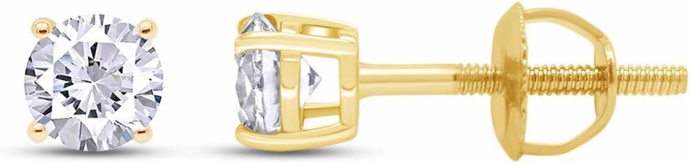 Round Lab Grown or Natural Diamond Stud (IGI Certified 0.70 ct & up) Popular Plus Quality Screw Back Earrings in 14k Solid Gold, 0.04 Ctw & Up,Gift For Her