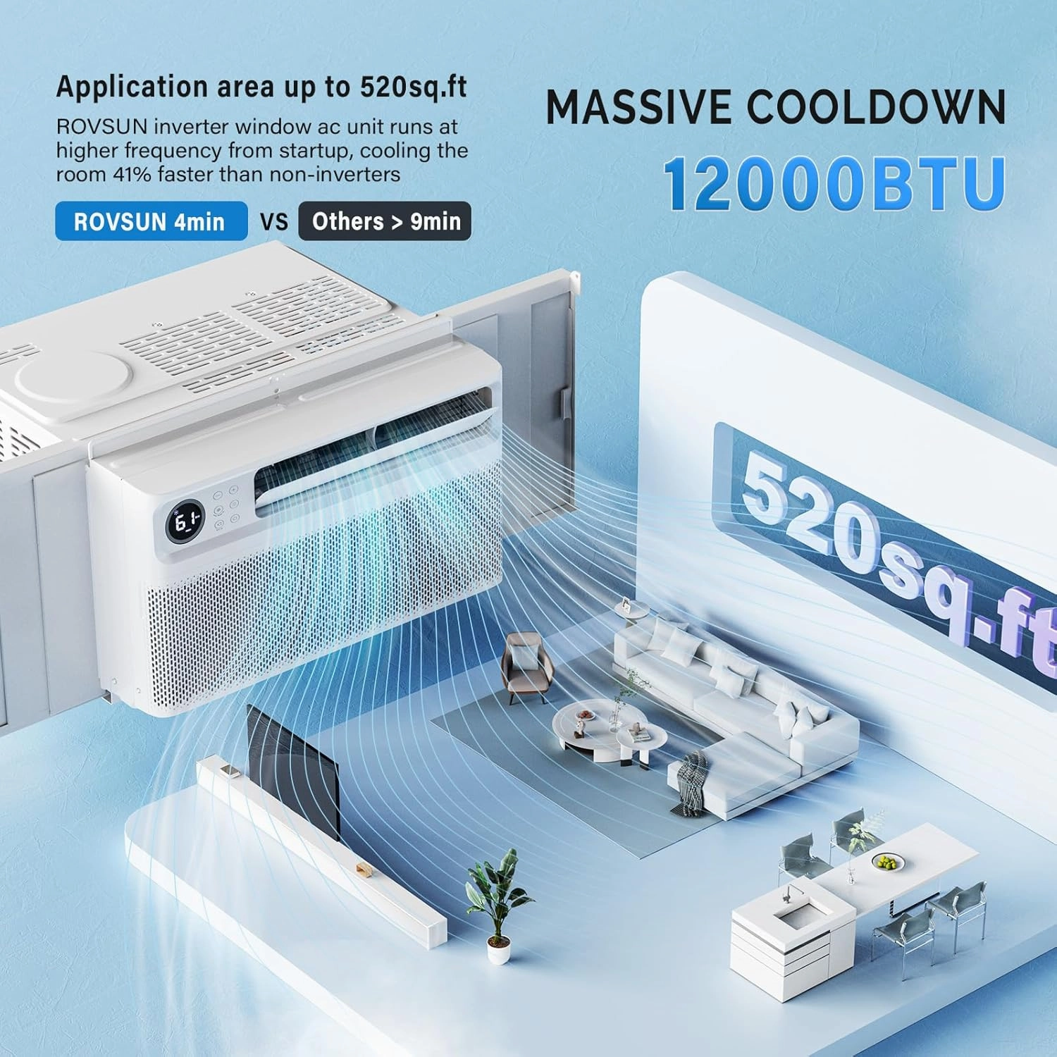 ROVSUN 12000 BTU Inverter Window Air Conditioner with WIFI Function, Energy-Saving Window AC Unit with Remote & App Control, Ultra Quiet Design & Easy Install Kit, 115V/60Hz