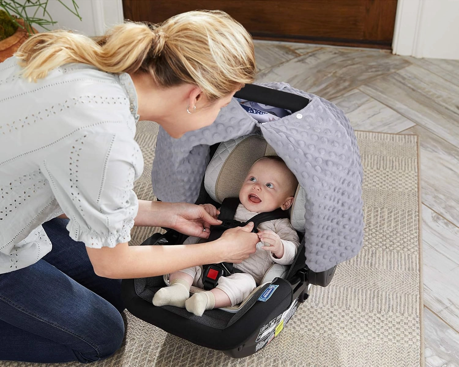 Rquite Baby Car Seat Cover, Carseat Covers Baby Boy, Minky Infant Car Seat Cover Winter, Peekaboo Opening Car Seat Canopy, Multi-use Baby Carrier, Stroller, Nursing Cover, Minky Blanket, Dinosaur