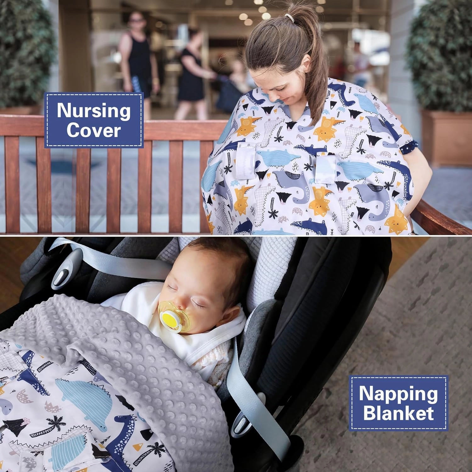 Rquite Baby Car Seat Cover, Carseat Covers Baby Boy, Minky Infant Car Seat Cover Winter, Peekaboo Opening Car Seat Canopy, Multi-use Baby Carrier, Stroller, Nursing Cover, Minky Blanket, Dinosaur