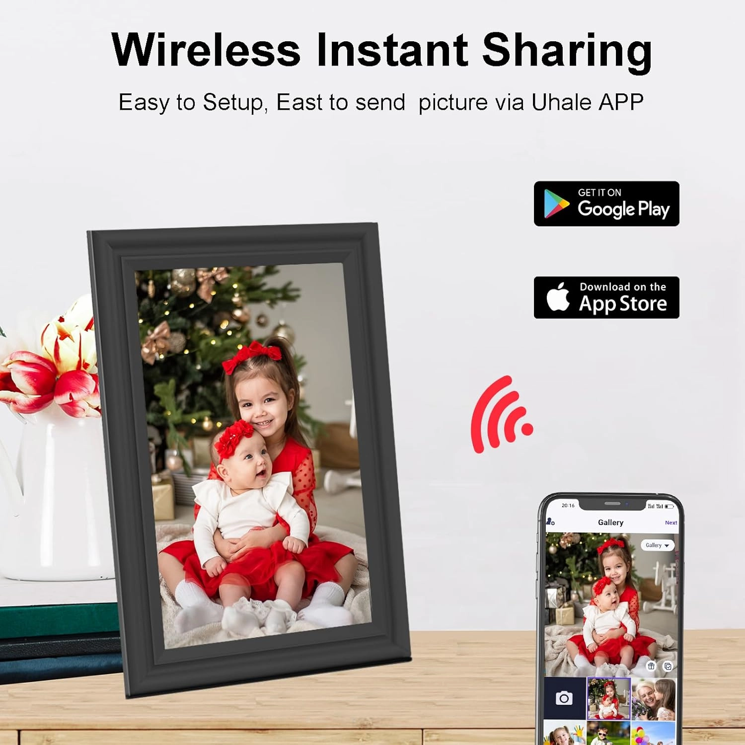 SAMMIX Digital Picture Frame 10.1 Inch Photo Frame Electronic, IPS HD Touch Screen 16GB Smart Frame, Slideshow, Auto-Rotate, Easy Setup to Send Pictures and Video with Uhale App