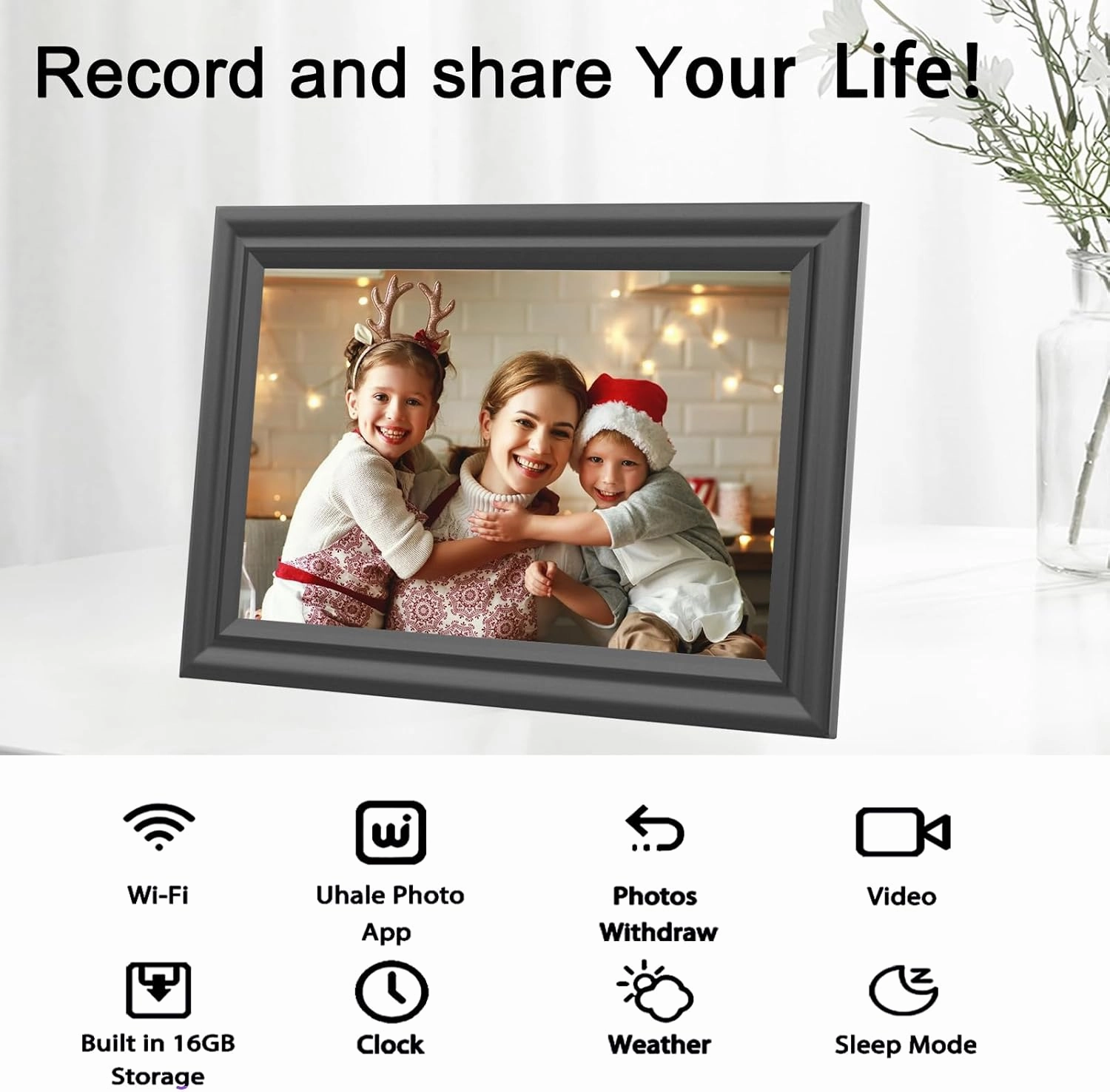 SAMMIX Digital Picture Frame 10.1 Inch Photo Frame Electronic, IPS HD Touch Screen 16GB Smart Frame, Slideshow, Auto-Rotate, Easy Setup to Send Pictures and Video with Uhale App