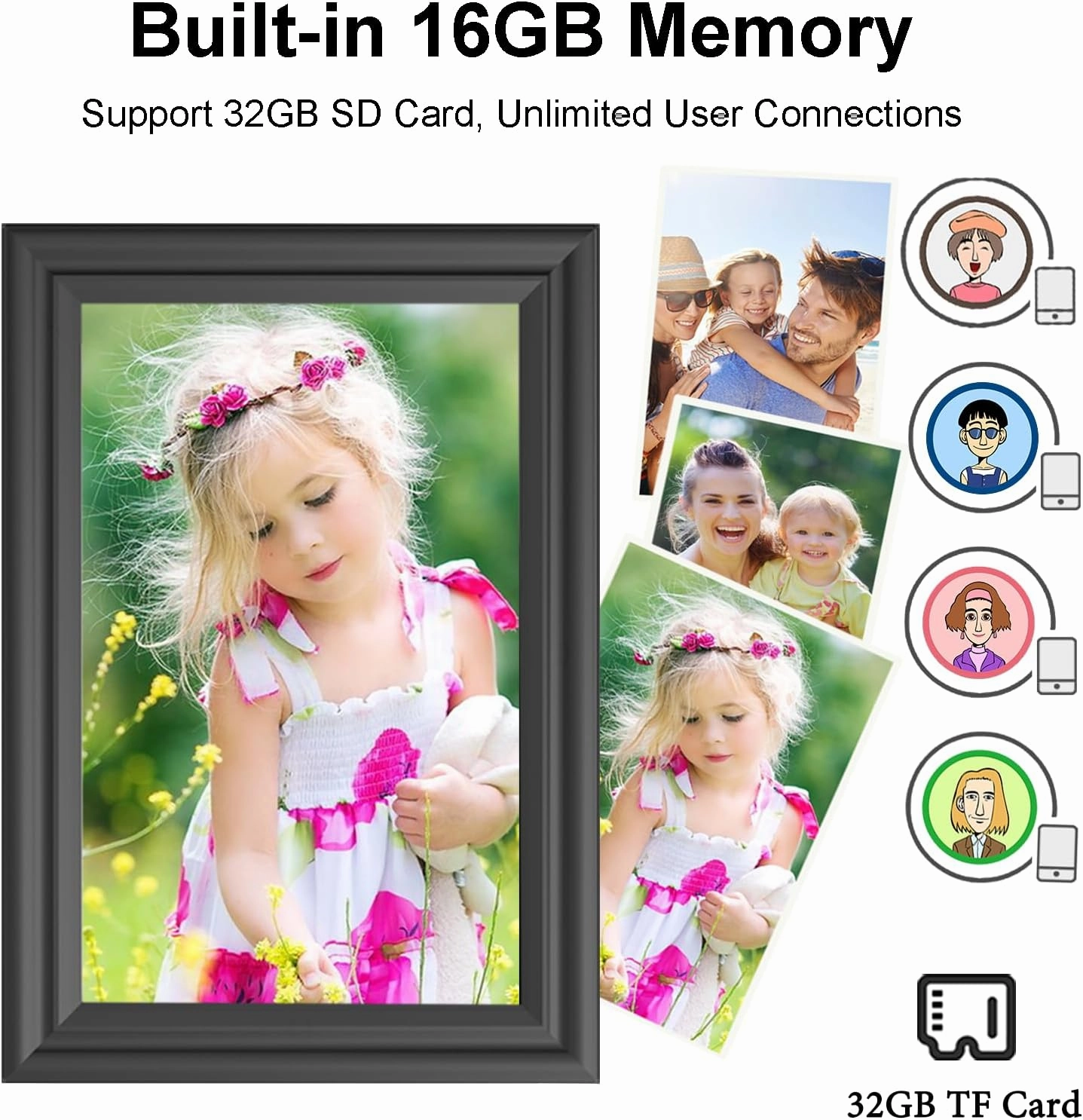 SAMMIX Digital Picture Frame 10.1 Inch Photo Frame Electronic, IPS HD Touch Screen 16GB Smart Frame, Slideshow, Auto-Rotate, Easy Setup to Send Pictures and Video with Uhale App