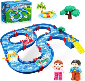 SANCO Water Table for Toddlers - Kids Water Track Playset 68PCS DIY Table Beach Toy on Backyard, Lawn, Pool - Water Toy with 4 Boats, Summer Outside Activity Funs