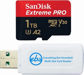 SanDisk 1TB Extreme PRO microSD Memory Card Compatible with DJI Air 3S, Air 3 Drone and OSMO Action 4 (SDSQXCD-1T00-GN6MA) C10 V30 Bundle with (1) Everything But Stromboli MicroSD & SDXC Card Reader